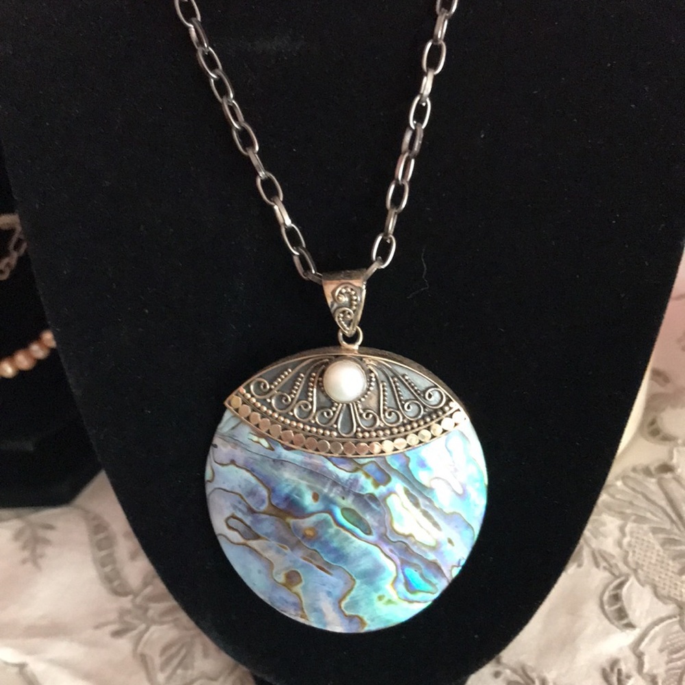 925 Sterling abalone necklace. 24” with 2” extender